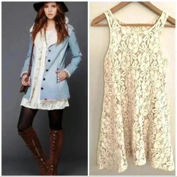 Free People | Miles of Lace Cream Dress - Picture 1 of 7